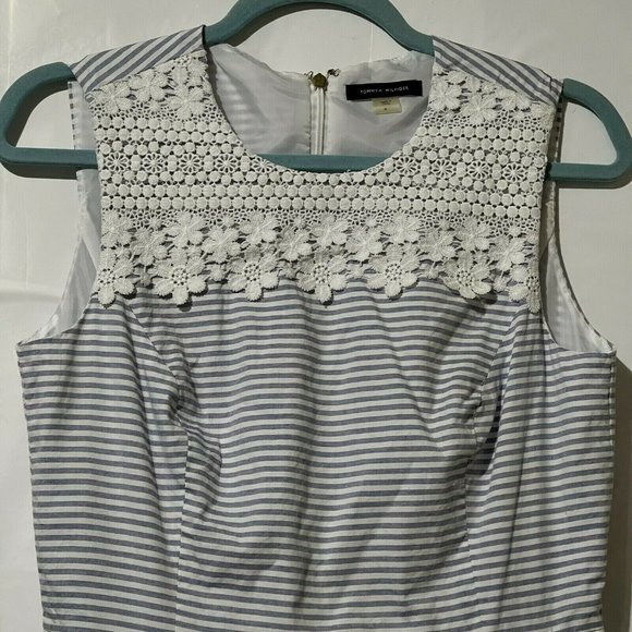 Tommy Hilfiger Women’s Size 6 Blue Striped Lace Sleeveless Lined Pleated Dress - Picture 3 of 10